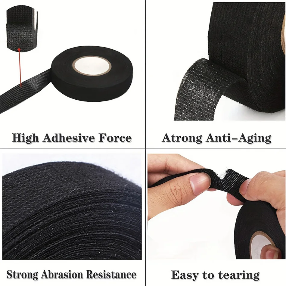 5PCS 15Meter 2.5CM Heat-resistant Flame Retardant Tape Adhesive Cloth Tape For Car Cable Harness Wiring Loom Protection