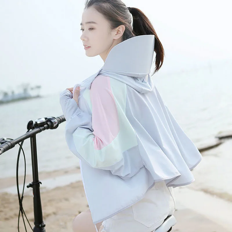 2024 Women Sunscreen Hat Ice Silk Coat Fashion Protection Hooded UV Short Jacket Female Quick Dry Thin Sun-proof UPF50+ Outwear