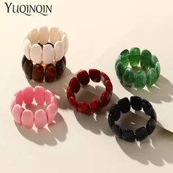 Fashion Resin Beaded Chain Bracelets For Women Girls Elastic Colorful Wide Round Bangles Bracelet Geometric Stretch Jewelry Gift