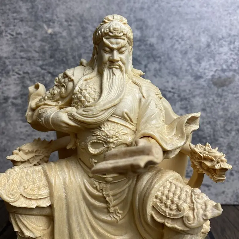 Wood Carved God of War Guan Yu Reading Book Statue Guan Yu Statue for Home Living Decoration