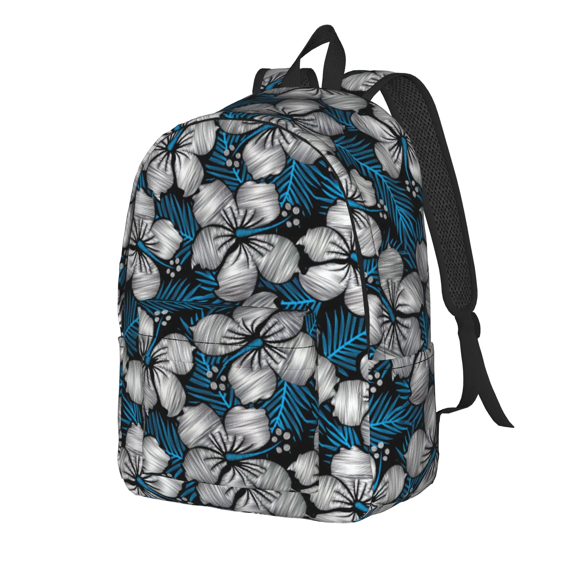 Tropical Hibiscus Embroidery   Backpack  University Backpacks Student Kawaii High School Bags Designer Breathable Rucksack