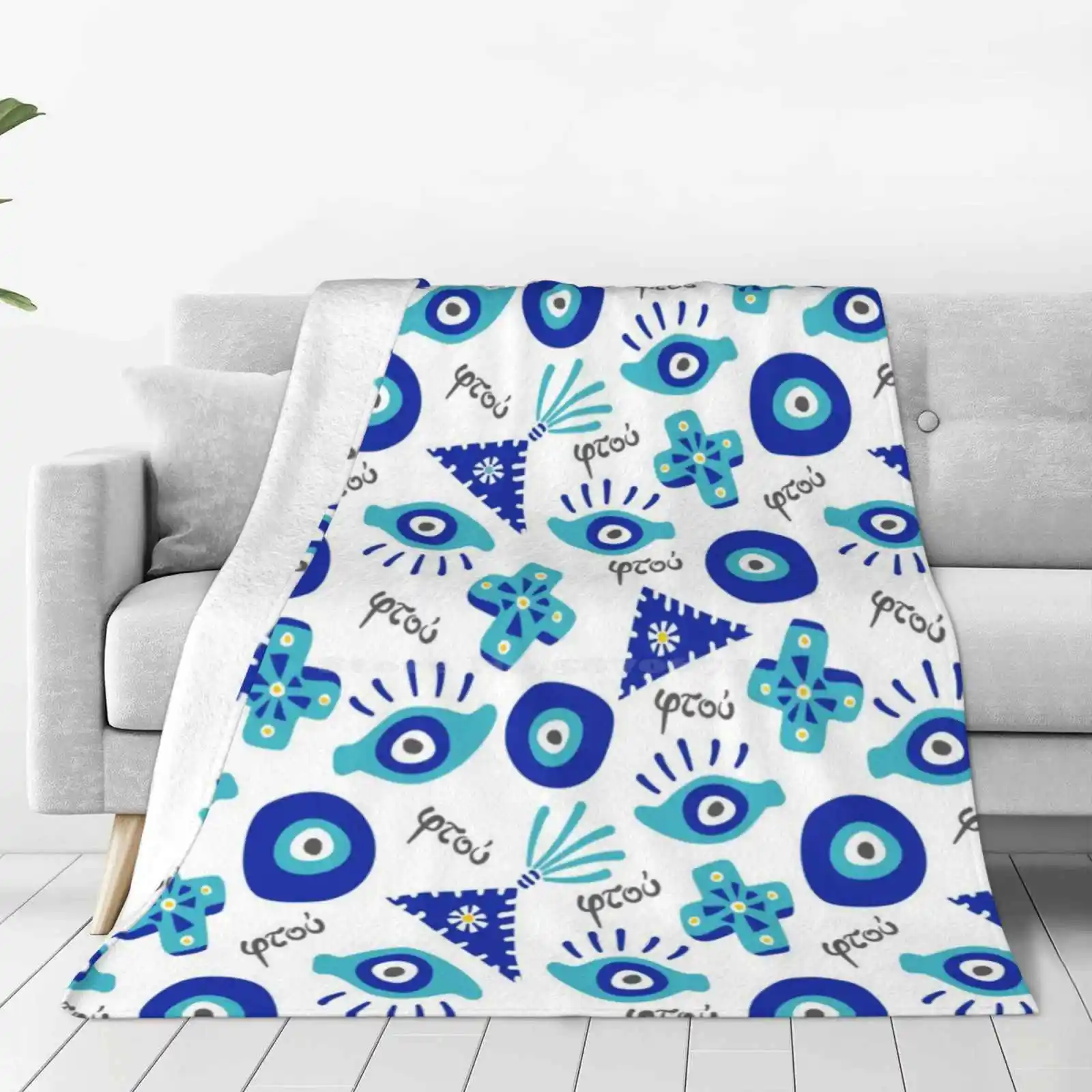 Ftou Ftou Latest Super Soft Warm Light Thin Blanket Greek Traditions Evil Eye Superstitions Blue Love Eyes Beads Blue Circles