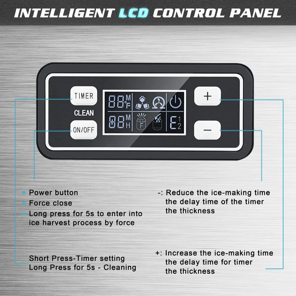 Máquina de hielo eléctrica comercial, máquina de hielo de acero inoxidable con capacidad de 48 libras, Ideal para restaurante, 100Lbs/día