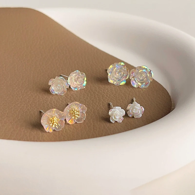 

Real 925 Sterling Silver Colorful Flowers Mini Stud Earrings For Women Party Classic Fine Jewelry Small Niche Plant Accessories