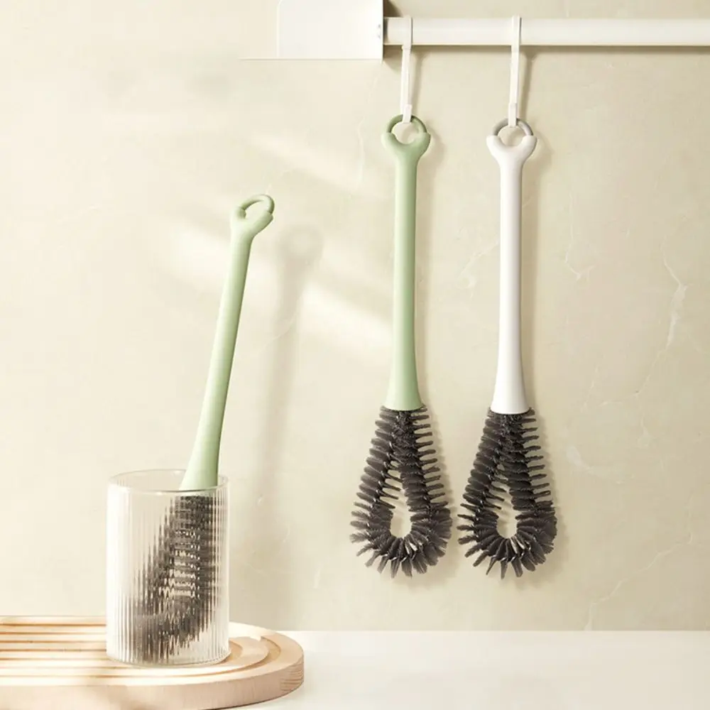 33cm Long Handle Cleaning Brush L-shaped Brush Head 360 Degree Bottle Cleaning Brush Food-grade PP Kitchen Cleaning Tool