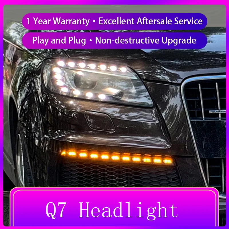 Car Styling For Audi 2006-2015 Q7 Front Lamp DRL Headlight Turn Signal Highlight Dynamic LED Projector Lens Auto Accessories