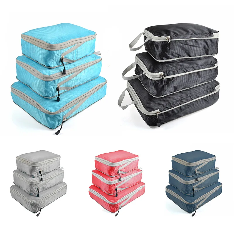 Foldable Compressible Packing Cubes, Waterproof Travel Storage Bag, Nylon Suitcase, Portable with Handbag, Luggage Organizer