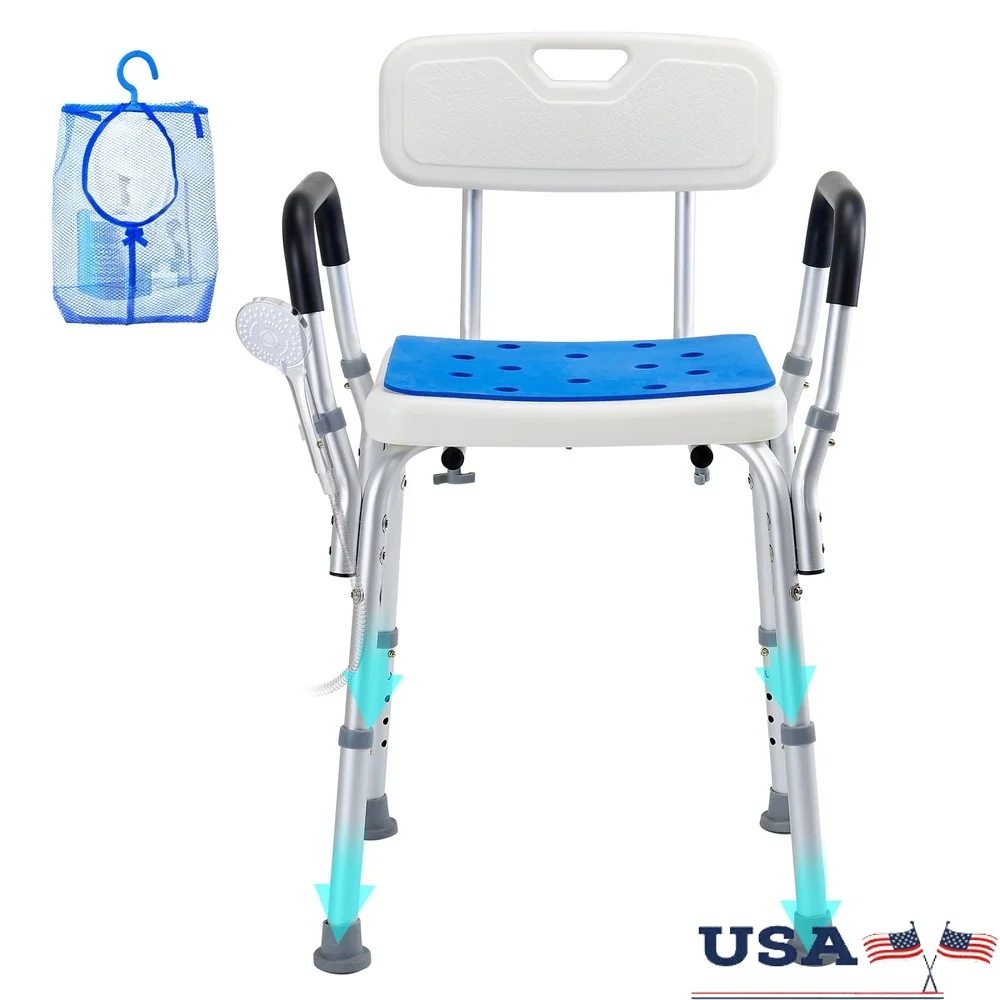 

Height Adjustable Shower Seat with Backrest Non-Slip Bath Chair Supports 400 lbs Lightweight Sturdy Aid Elderly Disabled