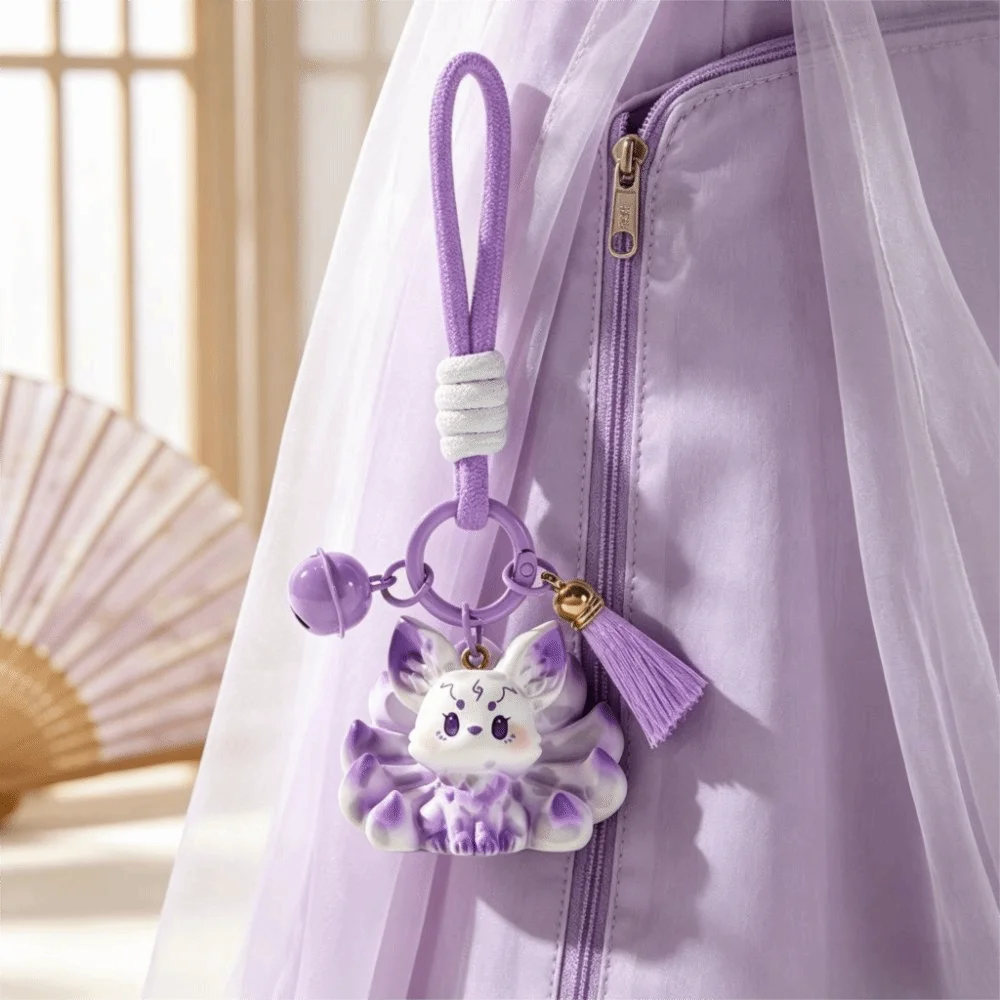 Cartoon Nine Tailed Animal Keychain Resin Oriental Aesthetics Resin Hanging Ornament Cute Creative Design Bag Charm Holiday Gift