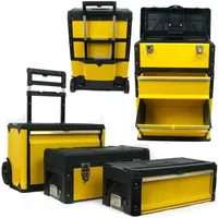 Portable Tool Box on Wheels - Stackable 3-in-1 Chest for Workshops and Craft Rooms - Foldable Comfort Handle and Latches