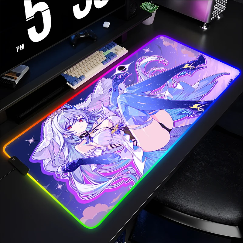 

Коврик для мыши RGB, профессиональный киберспортивный игровой коврик, скоростной резиновый игровой коврик Genshin Impact Skirk, настольный коврик, светодиодный коврик для мыши, милый коврик для клавиатуры