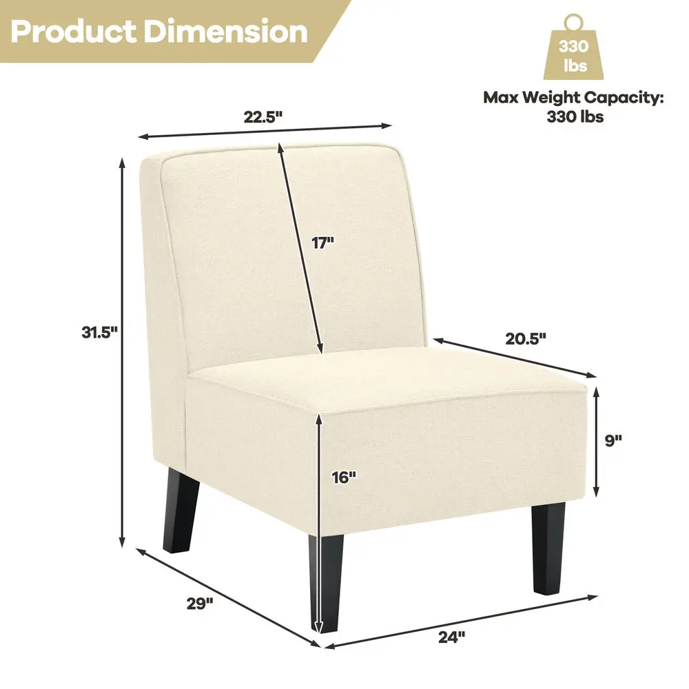 Costway  Modern Armless Accent Chair Fabric Single Sofa w/Rubber Wood Legs Beige