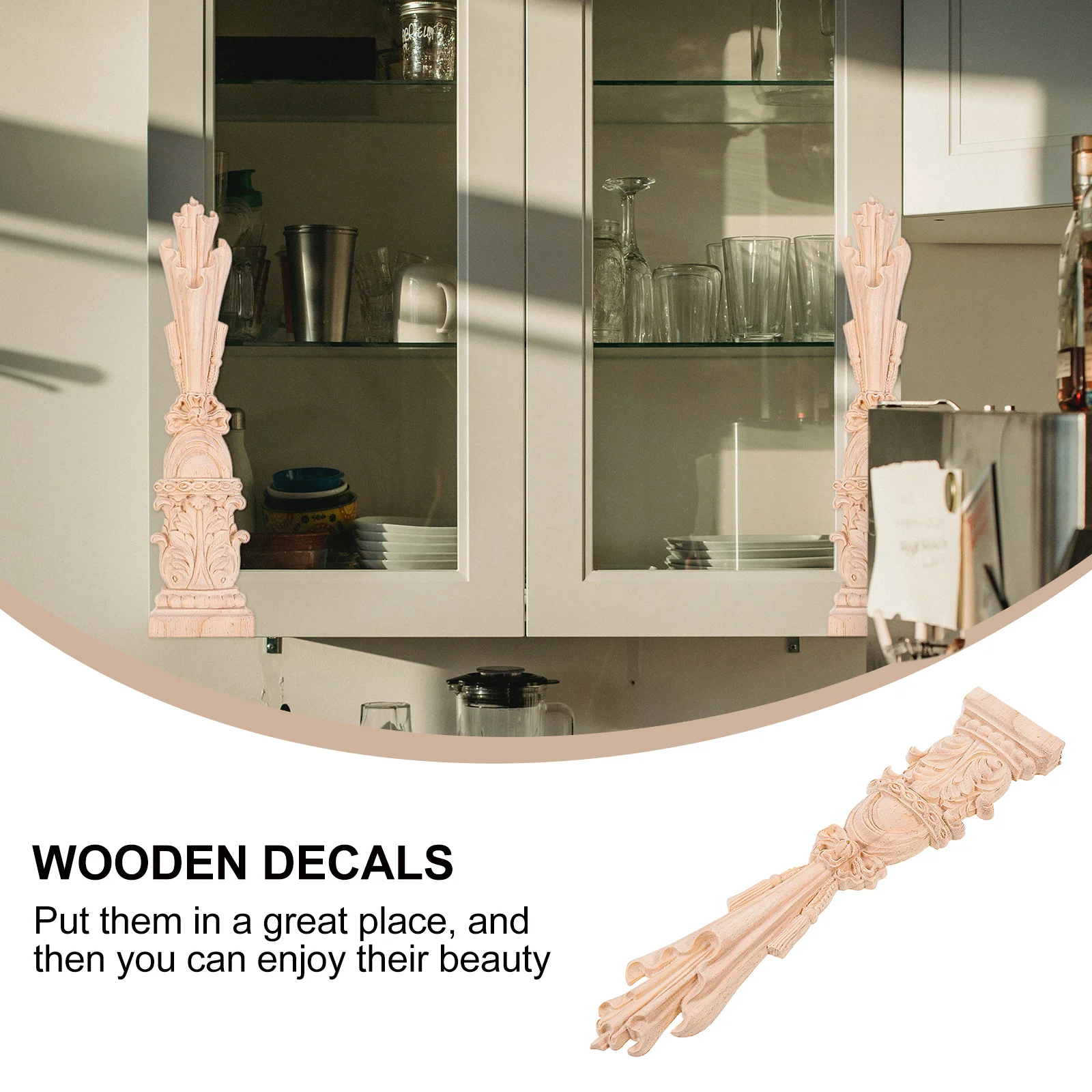 

2pcs European Style Wooden Decals Unpainted Appliques Carved Onlay For Home Wall Cabinet Decor Retro Furniture Ornament Vintage