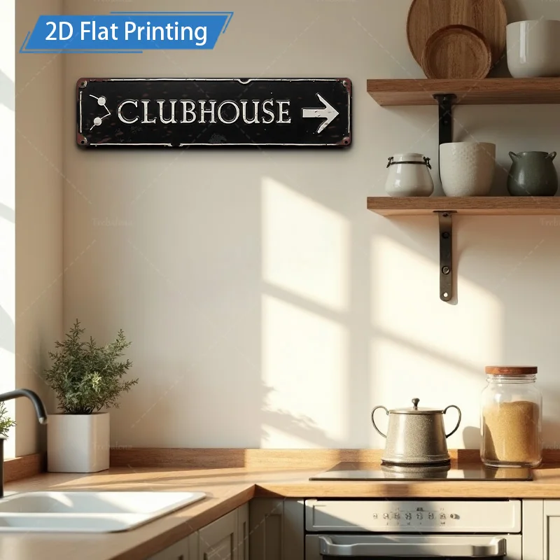 [2D FLAT] 1pc Metal Sign, 4×16inch Retro Clubhouse Sign 2D Flat Print Wall Art Decor