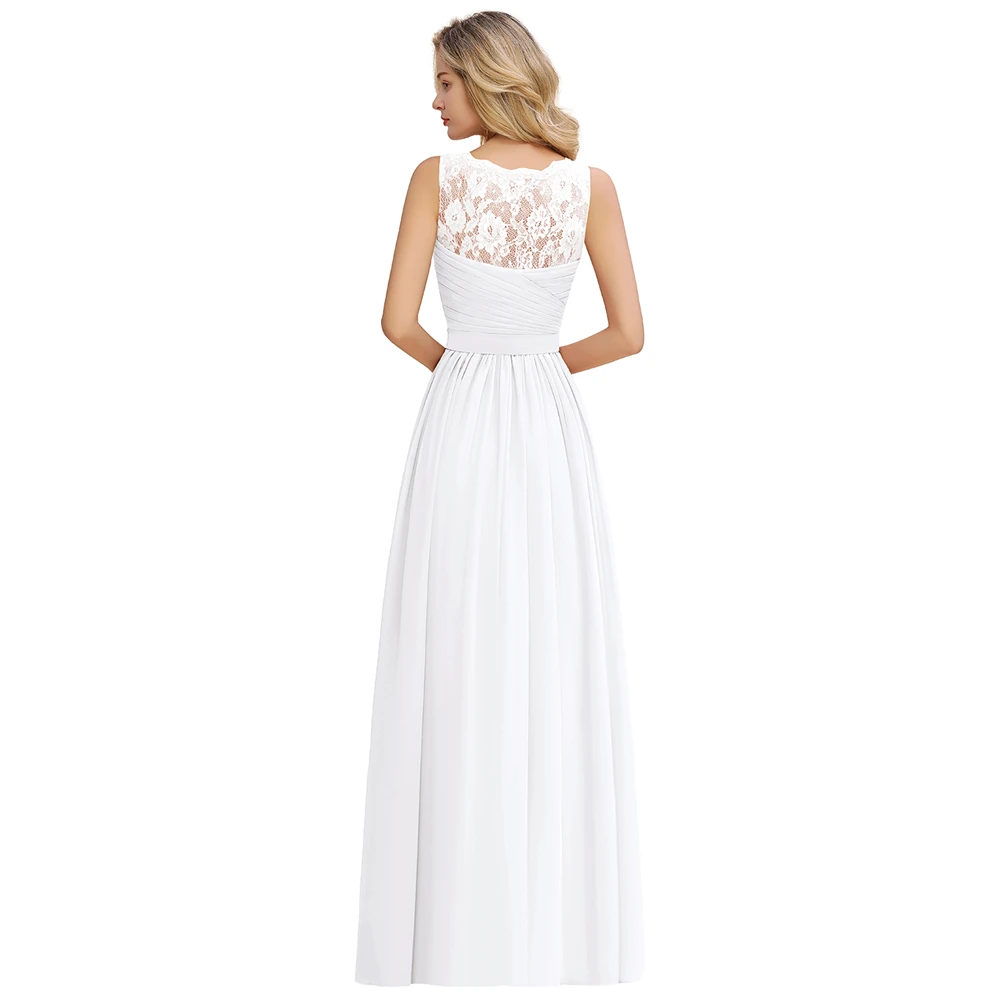 White V Neck Lace Chiffon Bridesmaid Dresses For Wedding Women Party Sleeveless Elegant Prom Evening Gowns Long A Line Skirt