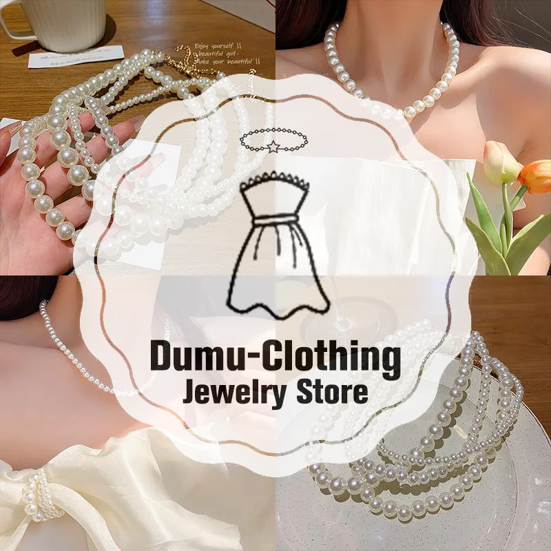 Vintage Faux Pearl Necklaces White Imitation Pearl Chain Choker Necklace Temperament Beaded Necklace For Wedding Party Wear