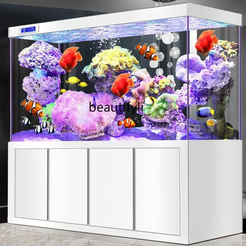 

Fish Tank Living Room Large Office Floor Aquarium Bottom Filter Super White Glass Screen Hallway Partition Dragon Fish Tank