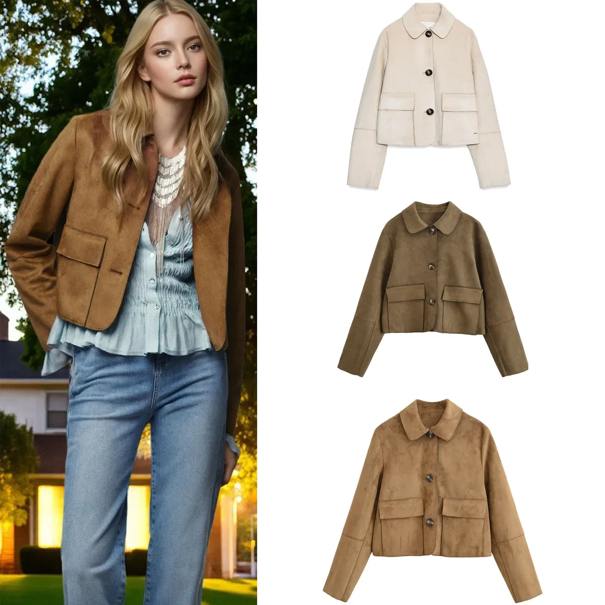 

Женское модное замшевое пальто, повседневная тонкая однобортная куртка с отложным воротником, осенняя верхняя одежда с карманами, уличные пальто с карманами