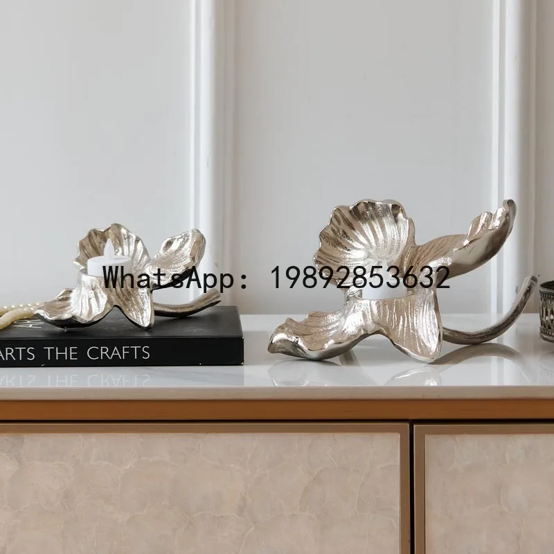 Modern minimalist gold and silver floral aluminum candle holder - home decor candlestick ornament