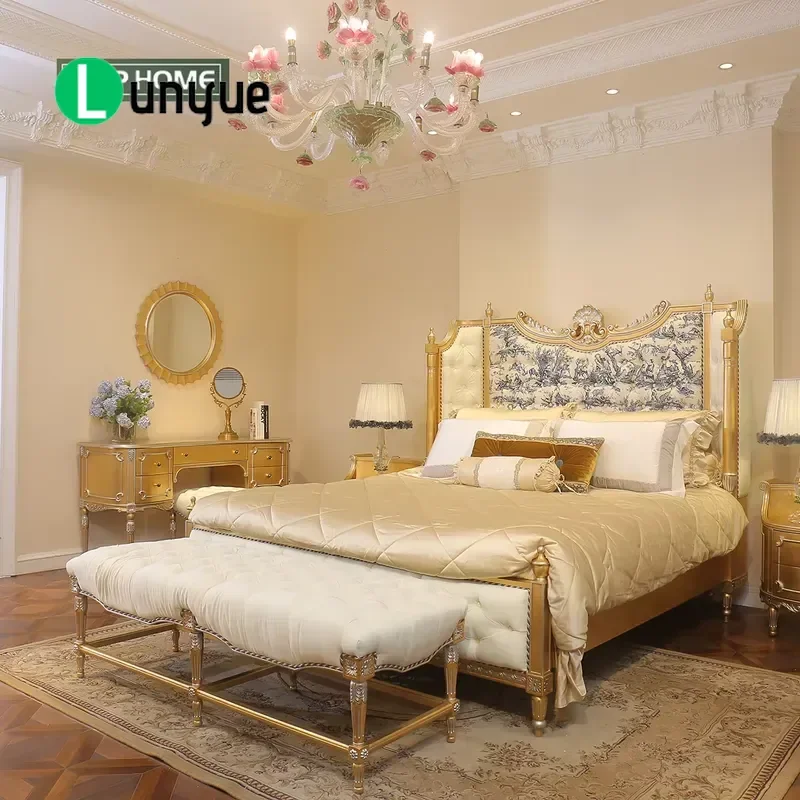 French Luxury Classical Design Solid Wood Bed Frame High End Elegant Traditional Bedroom Furniture Set For Master Room