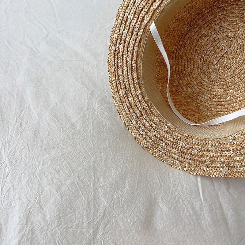 2025 Summer Baby Straw Hat with Big Label Kids Panama Caps Boys Girls Baby Sun Hat Sun Protection Vacation Beach Cap