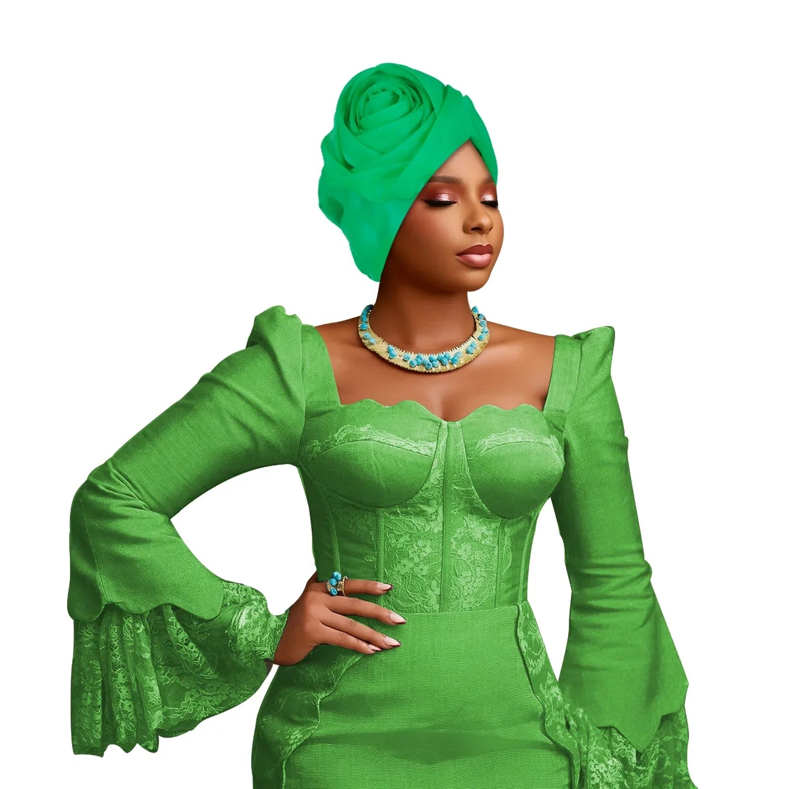 أنيقة زهرة عمامة المرأة الأفريقية السيارات Gele Headties بونيه مسلم الحجاب قبعة رئيس التفاف أغطية الرأس نيجيريا حفل زفاف القبعات #5