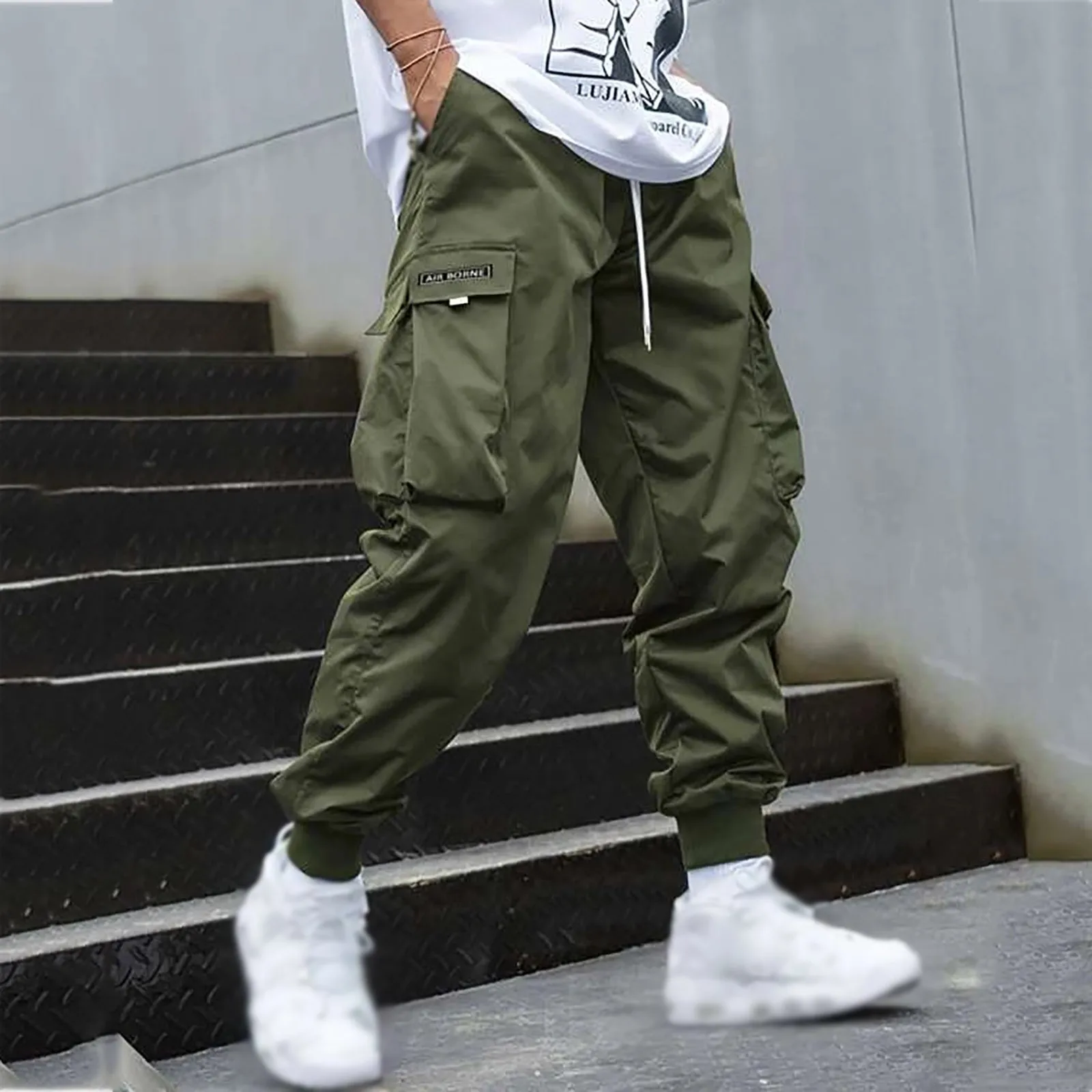 

Men Elastic Waist Jogger Sport Pants Drawstring Sports Trousers outfits Harem Pants Casual Loose fit