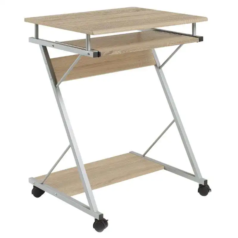 Modern style office desk Volta table in Cambrian oak and gray with removable tray wheels 60 cm