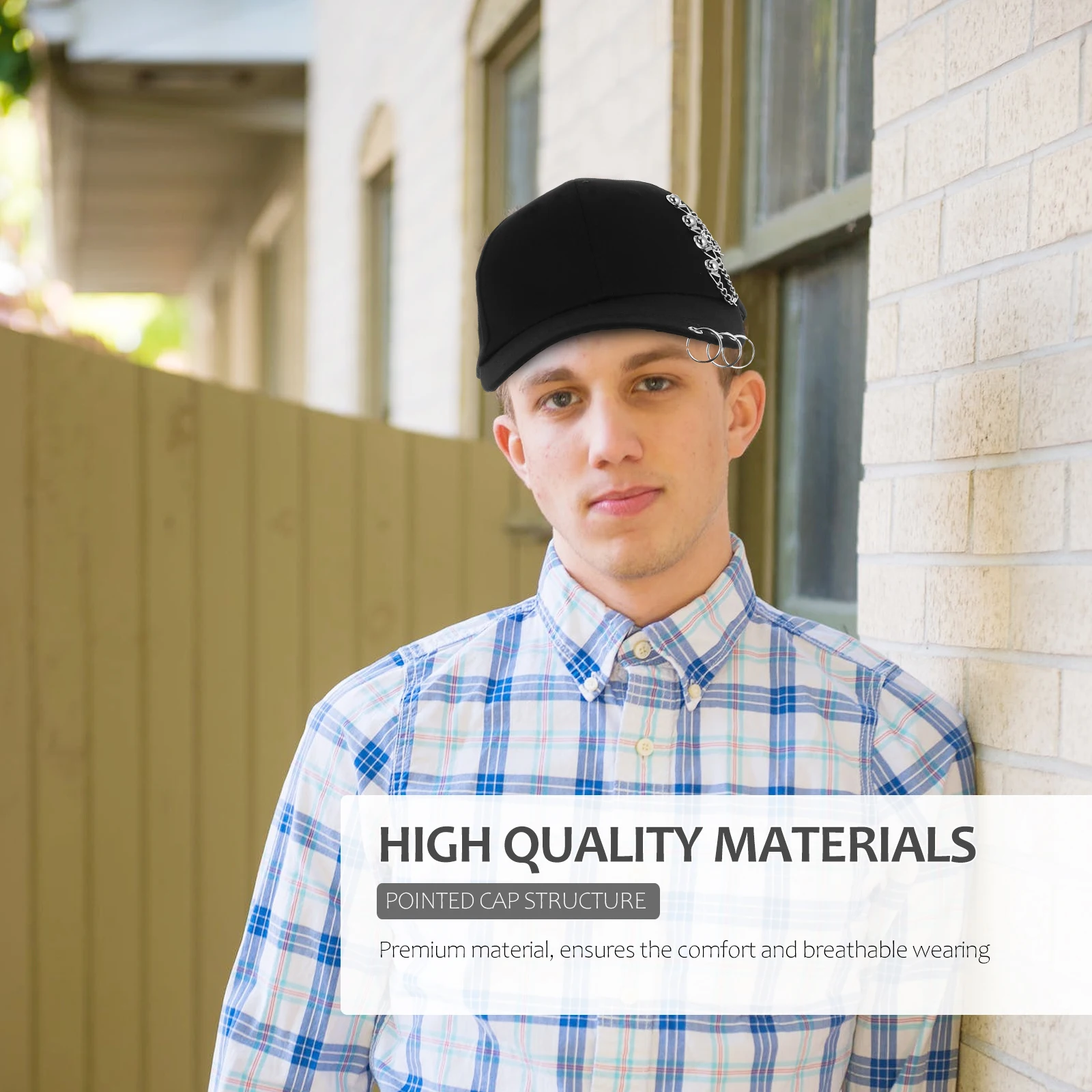 

Chain Summer Hat Baseball Cap Breathable Material Comfort Peaked Summer Hat Cap Black Adjustable Size