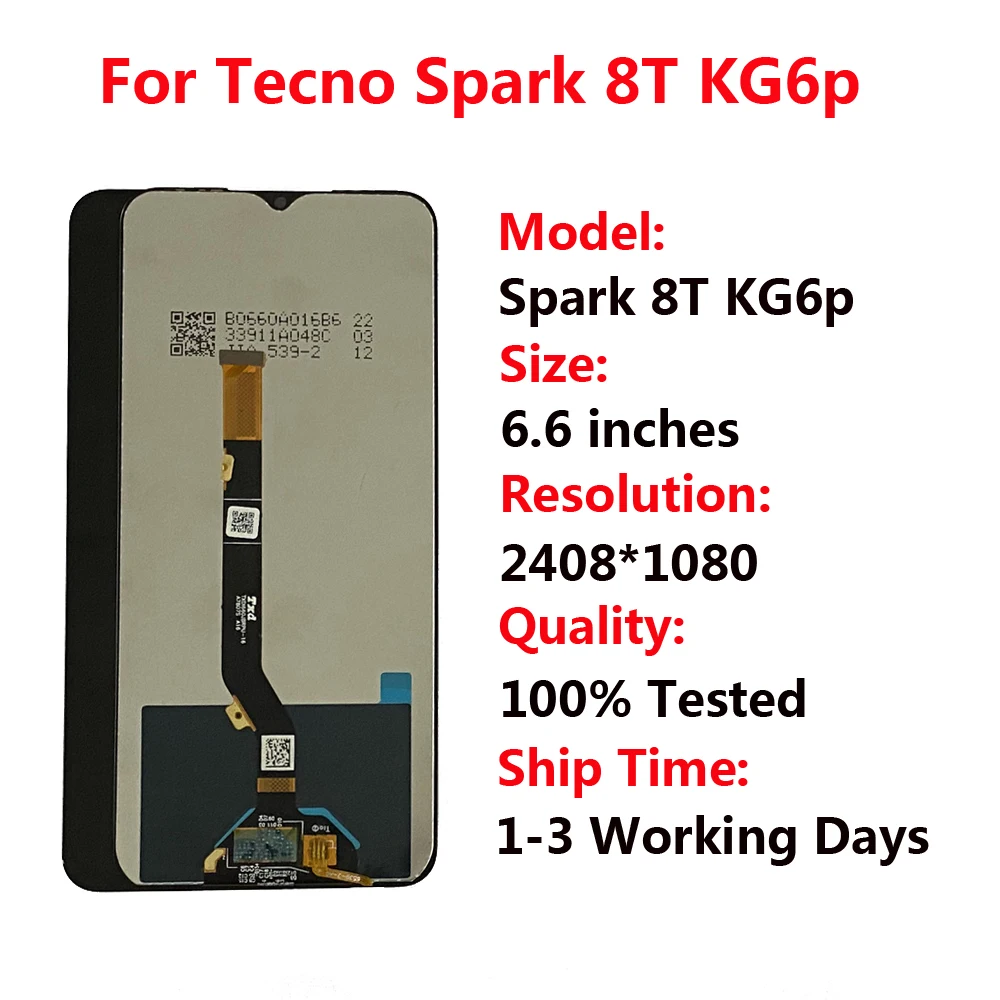 For Tecno Spark 8 KG6 LCD Display Touch Screen Digitizer Tecno Spark 8C KG5k LCD For Tecno KG7 Spark 8P 8T Spark 8 Pro KG8 LCD