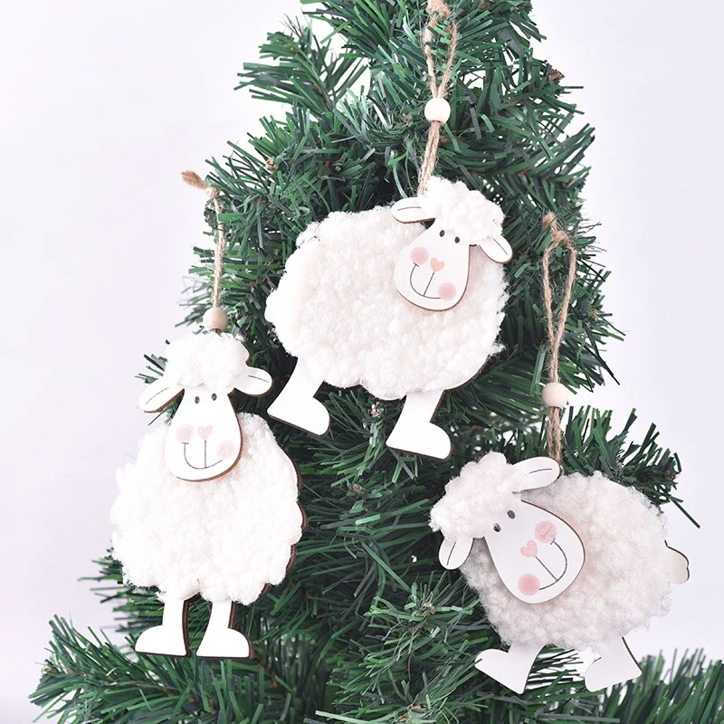 3Piece Wooden Pendant Cute Little-Sheep Hanging Ornament Supplies Front Door Pendant For Home Festival Party Front Door Decor