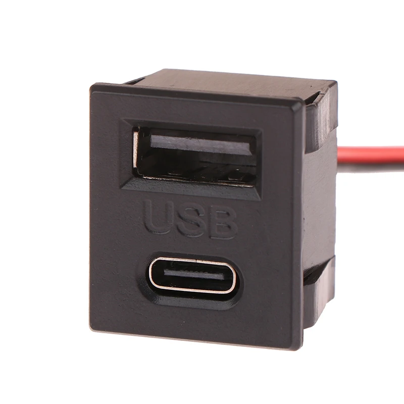 1Pc Double-Layer USB Female Base Type-C Socket And Female USB Charging Socket Power Socket With Cable Connector