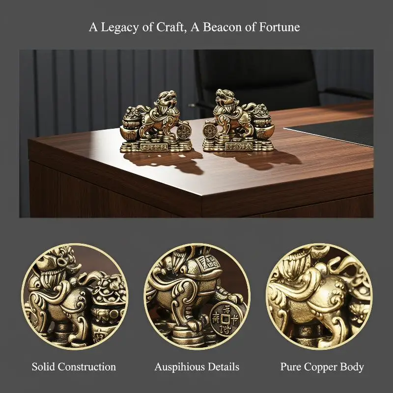 Brass Pixiu Statue Ornament, Chinese Traditional Craft Desktop Decoration For Home Office Business Space Decor
