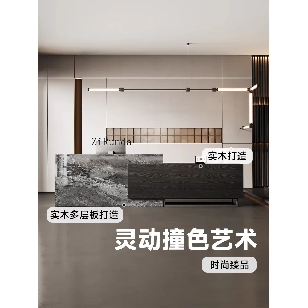 Modern solid wood front desk Reception desk Business office area High-end meeting table High-end bar