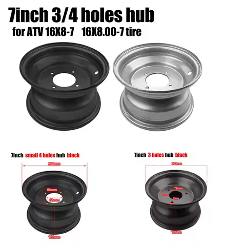 7 Inch 16x8.00-7 ATV Tires Wheel Silver Black Hub Rim (3/4 Holes) Vacuum Tires 16x8-7 for 7 Inch ATV Quad Wheel Rims Parts