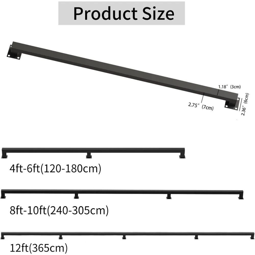 درابزين الدرج الداخلي بطول 12 قدمًا، درابزين الدرج الحديدي الأسود، درابزين صناعي مثبت على الحائط، درابزين الدرج الداخلي 500 للأمان #3