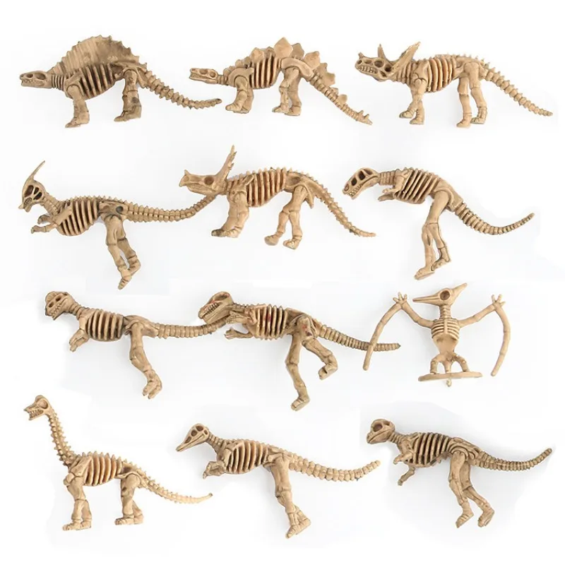 1set Artificial Dinosaur Skeleton Skull Fossil Excavation Model Prehistoric Animal Bone Desktop Sand Table Decor Craft Ornament