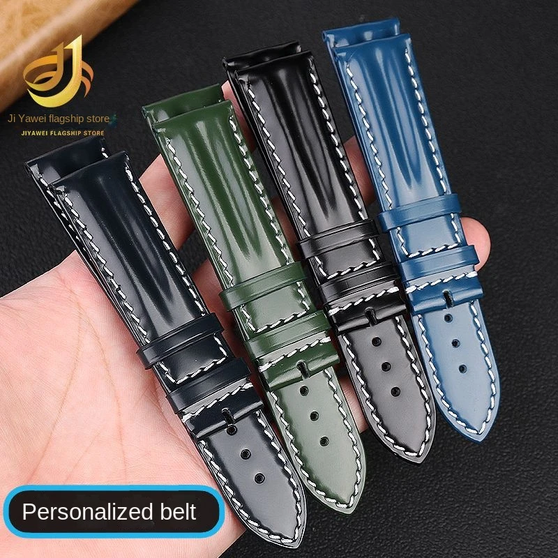 High Quality Personalized Genuine Leather Watchband For Omega Hippocampus Hamilton Tissot Blue Angel Men Strap 20mm 22mm