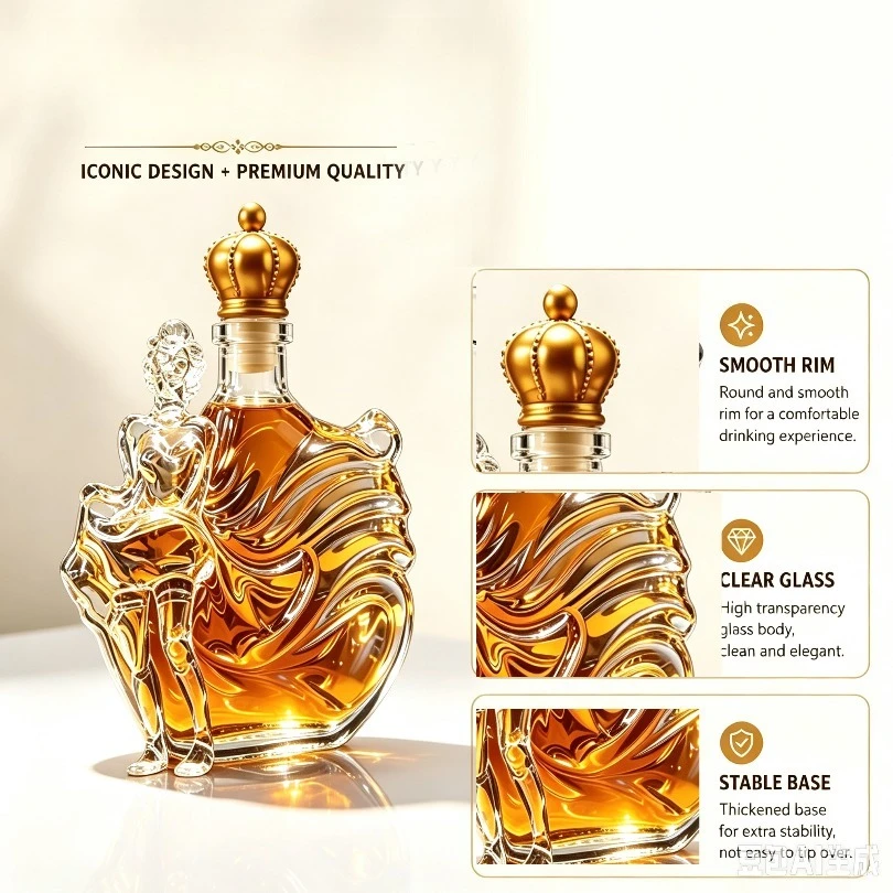 Creative Lady Sculpture Glass Decanter Crown Stopper Liquor Bottle For Whiskey Wine Spirits Home Bar Decor Collectible Gift