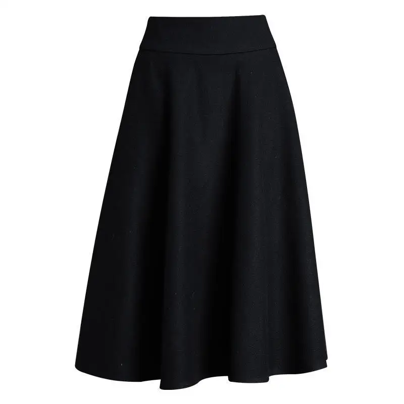 Black Simplicity Loose A-line Skirt Autumn New Solid All-match Plus Size Vintage Skirts Casual Elegant Office Women Clothing