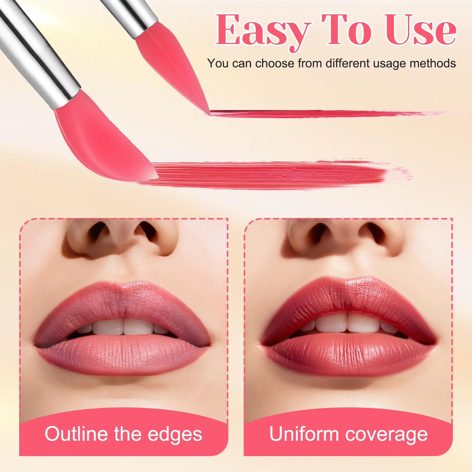 6 pezzi applicatori per rossetto in silicone morbido testa singola trasparente rosa anguria rosso strumenti per pennelli per labbra portatili labbro