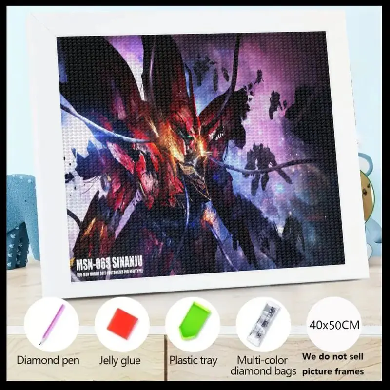 1 unidad 5D DIY Kit de pintura de diamante de taladro completo, Epic MSN-06S Sinanju Gundam Mecha Robot Anime personaje de ciencia ficción cristal Rhinestone Ar