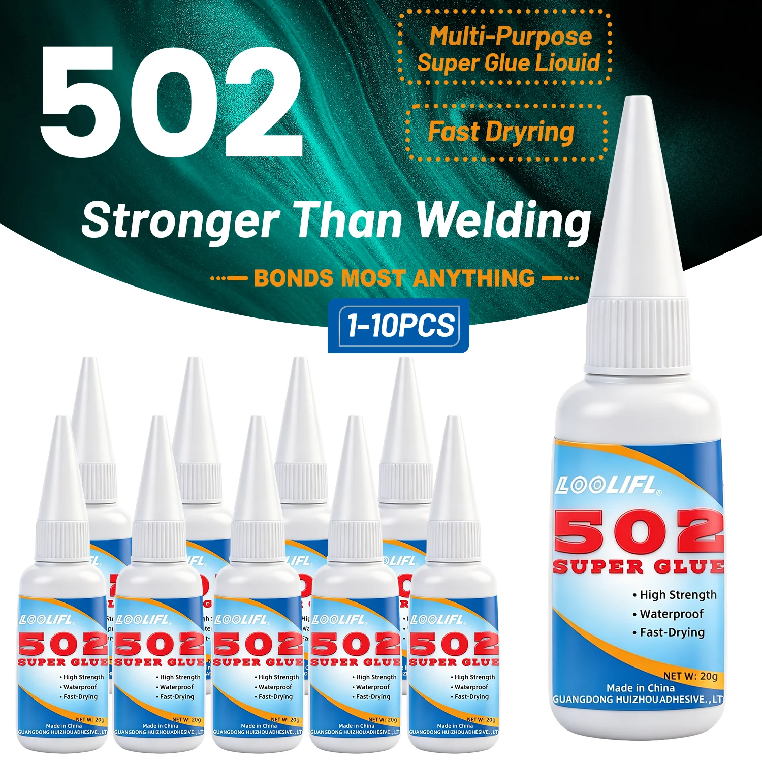 LOOLIFL502 Super Glue Extra Strong Universal Quick-Drying Instant Cyanoacrylate Adhesive for Glass Wood Metal DIY Clear Repair T