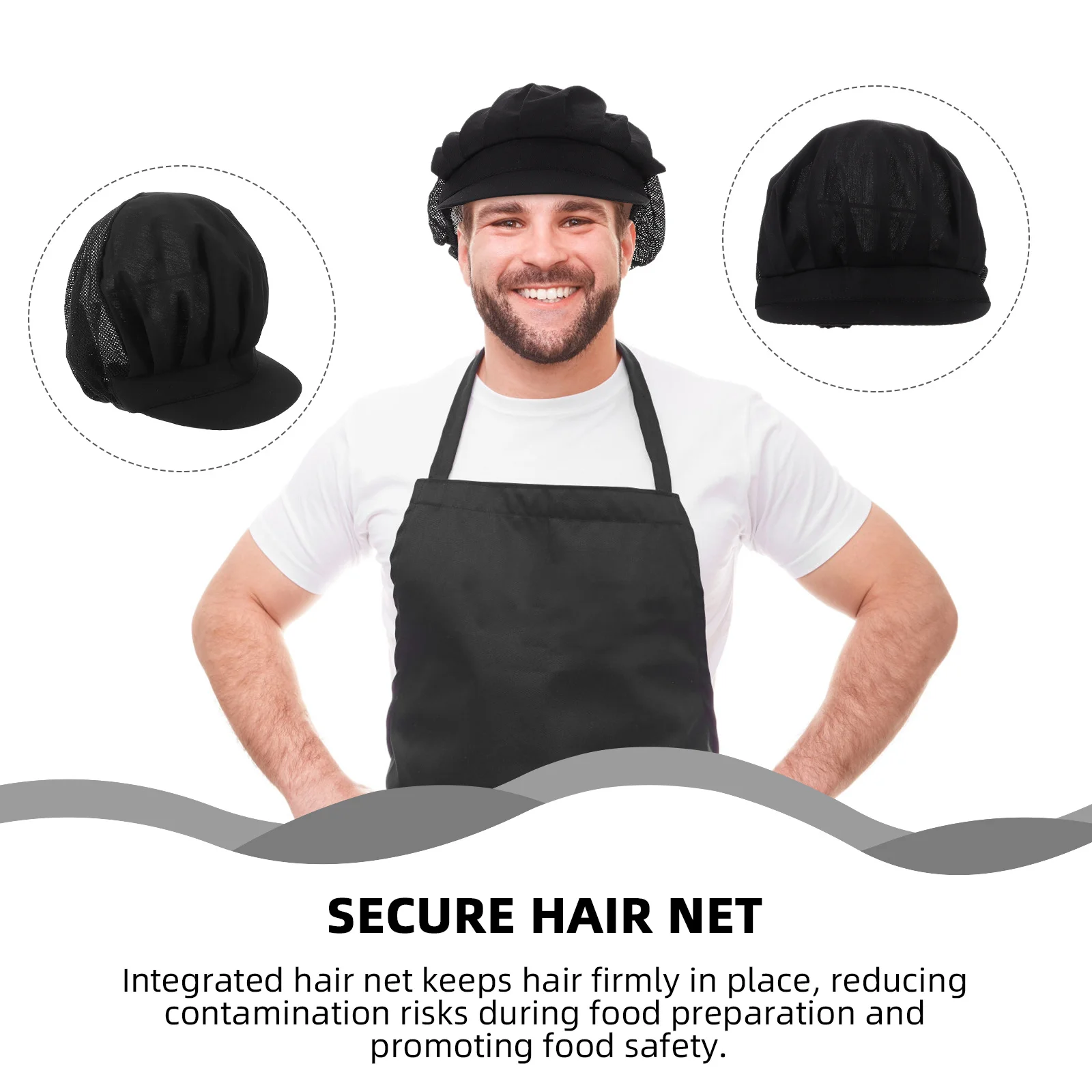 Bonnet de cuisine réglable, 4 pièces, chapeau de Chef avec filet à cheveux, maille respirante pour boulangers, accessoire uniforme pour travailleurs de la Service alimentaire