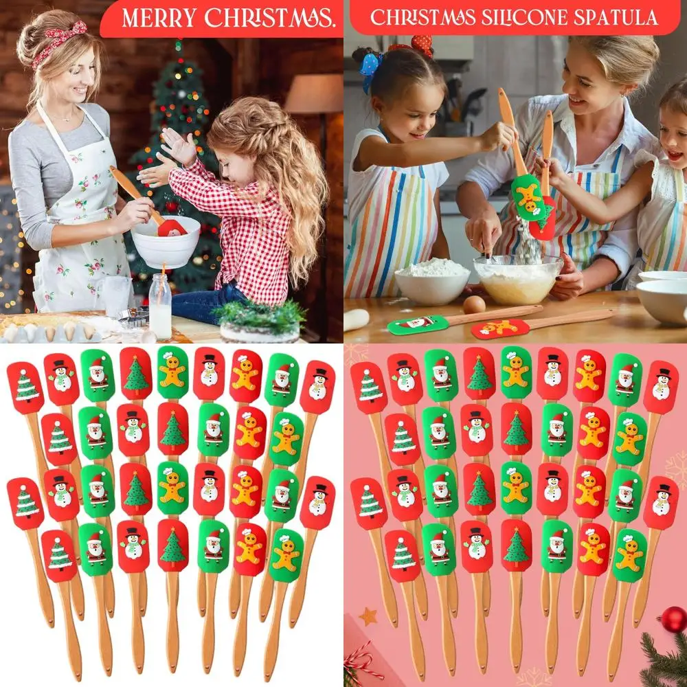 

Set of 32 Christmas Silicone Spatulas with Wooden Handles - Festive Santa, Snowman, and Gingerbread for Baking