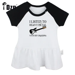 I Listen To Heavy Metal With My Grandpa Baby Girls Cute Short Sleeve Dress Infant Funny Pleated Dress Soft Cotton Dresses