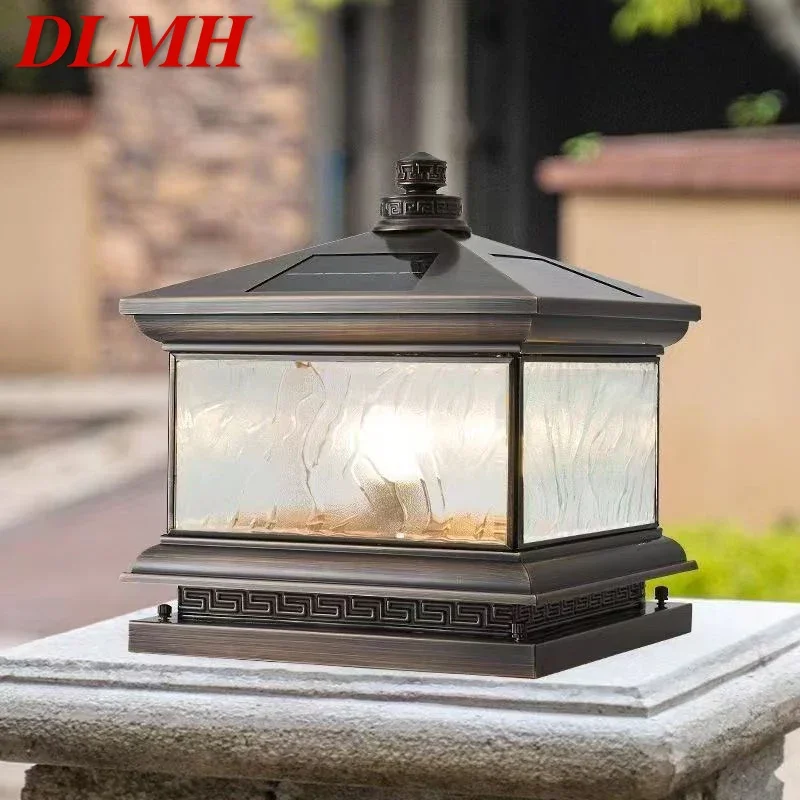 

DLMH Outdoor Solar Post Lamp Vintage Creative Chinese Brass Pillar Light LED Waterproof IP65 for Home Villa Courtyard