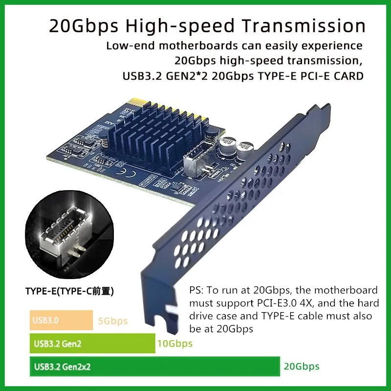 الجبهة عالية الأداء PCI E الناهض بطاقة للكمبيوتر وسطح المكتب ، نوع C بطاقة التوسع ، Gen2x2 ، 20Gbps ، Pci-e ، 4x