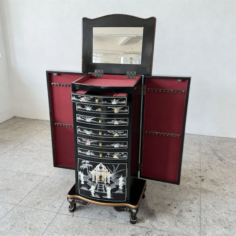 Jewelry cabinet high-grade chest cabinet flip folding mirror classical decorative cabinet export intangible cultural heritage y