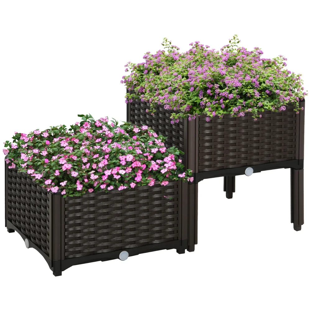 

2 Piece Raised Garden Bed with Legs, Self-Watering Planter Box Raised Bed to Grow Flowers, Herbs & Vegetables, Gray